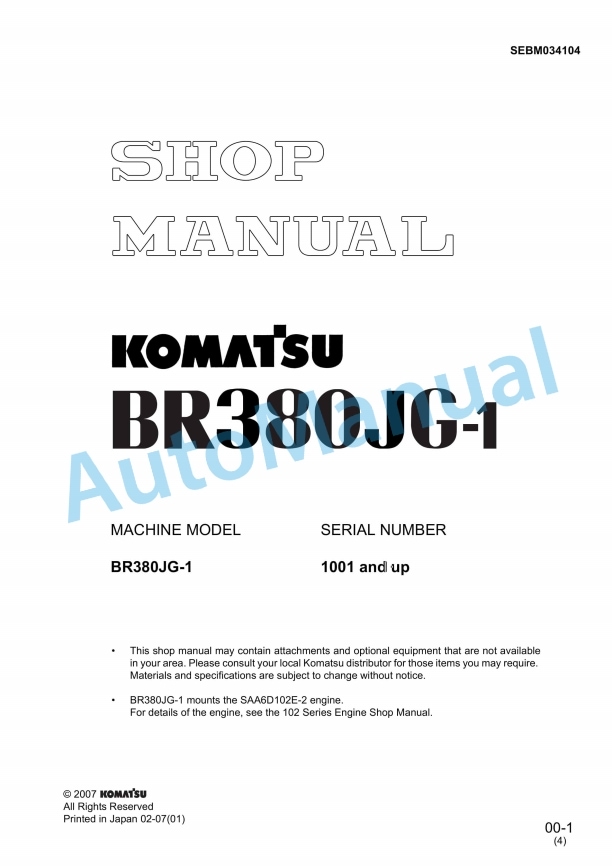 Komatsu BR380JG-1 Shop Manual SEBM034104 1 Komatsu BR380JG-1 Shop Manual SEBM034104