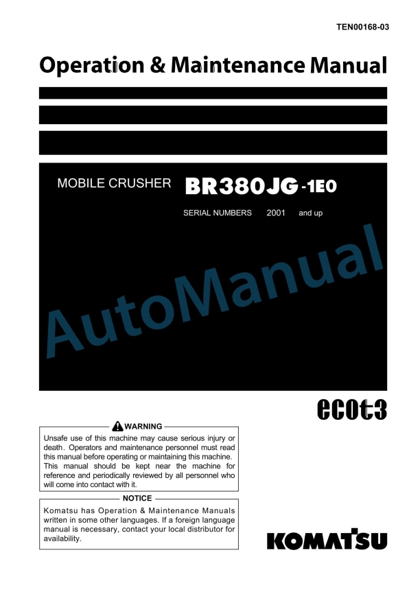 Komatsu BR380JG-1E0 Mobile Crusher Operation and Maintenance Manual TEN00168-03