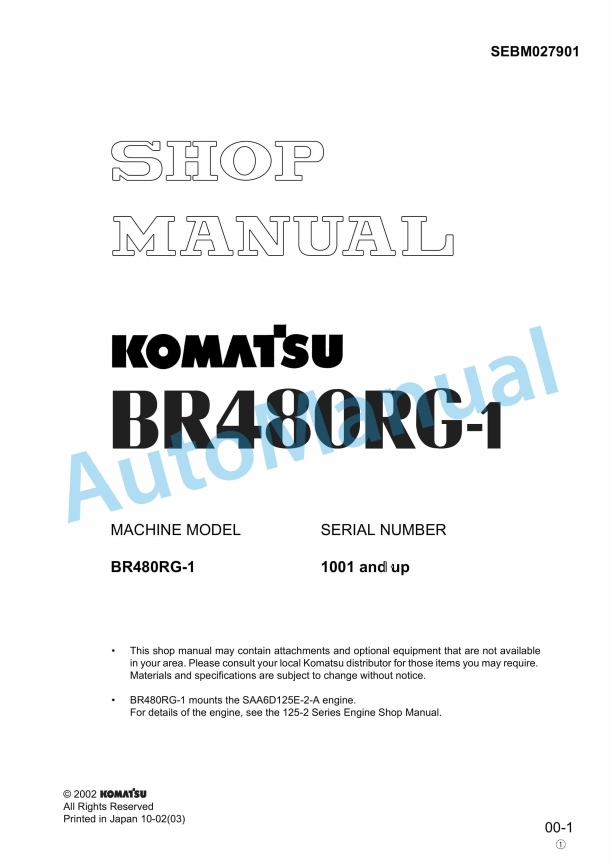Komatsu BR480RG-1 Series Shop Manual SEBM027901 1 Komatsu BR480RG-1 Series Shop Manual SEBM027901