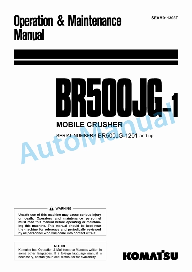 Komatsu BR500JG-1 Mobile Crusher Operation and Maintenance Manual SEAM011303T