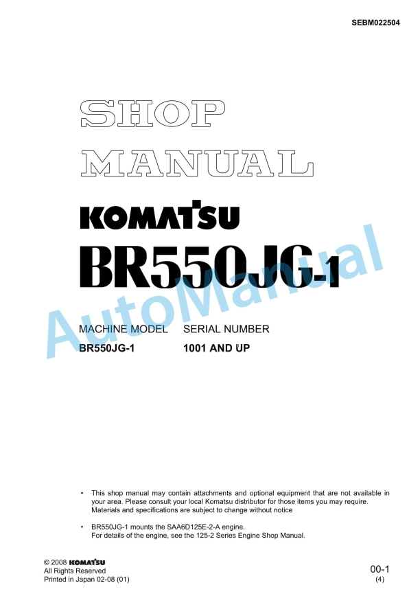 Komatsu BR550RG-1 Series Shop Manual SEBM022504 1 Komatsu BR550RG-1 Series Shop Manual SEBM022504