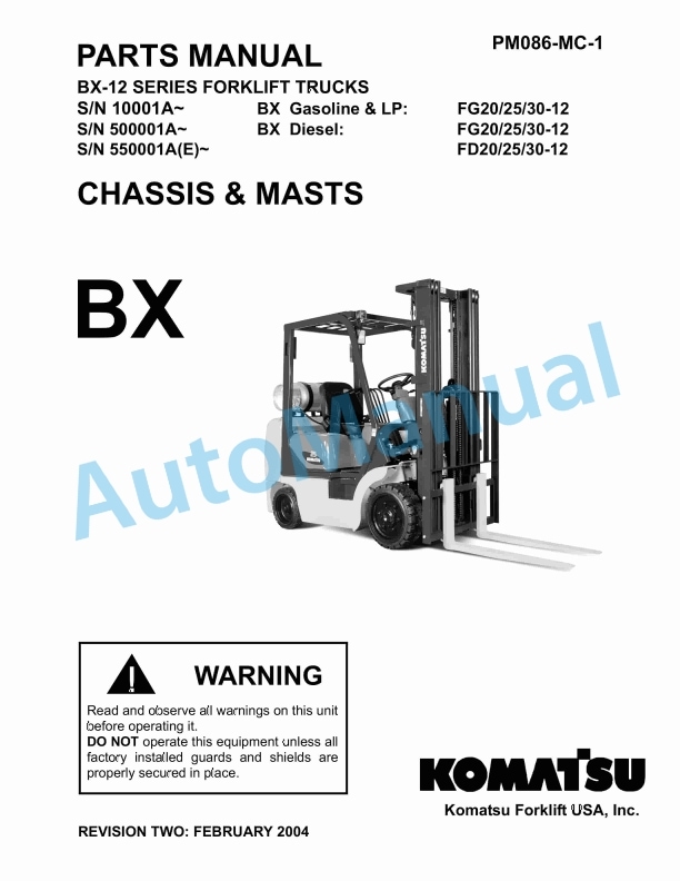 Komatsu BX-12 Series Forklift Truck Parts Manual PM086-MC-1 1 Komatsu BX-12 Series Forklift Truck Parts Manual PM086-MC-1
