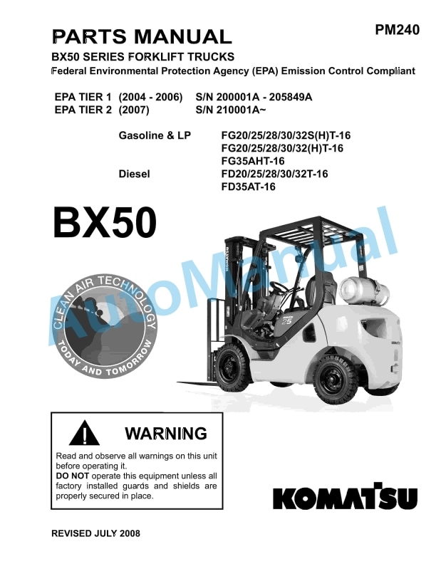 Komatsu BX50 Series Forklift Truck Parts Manual PM240 1 Komatsu BX50 Series Forklift Truck Parts Manual PM240