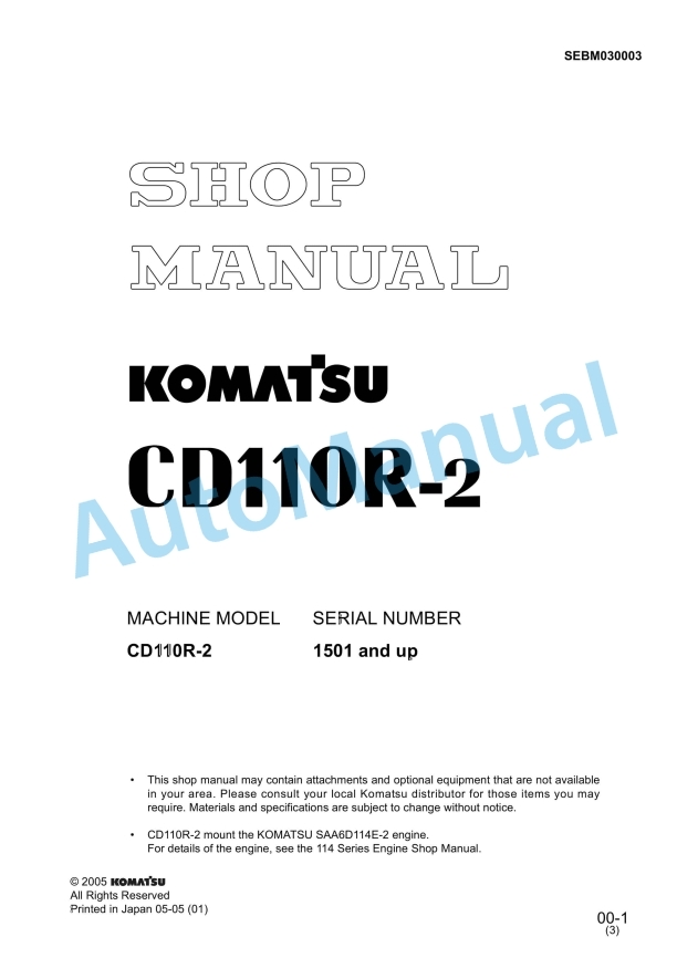 Komatsu CD110R-2 Shop Manual SEBM030003