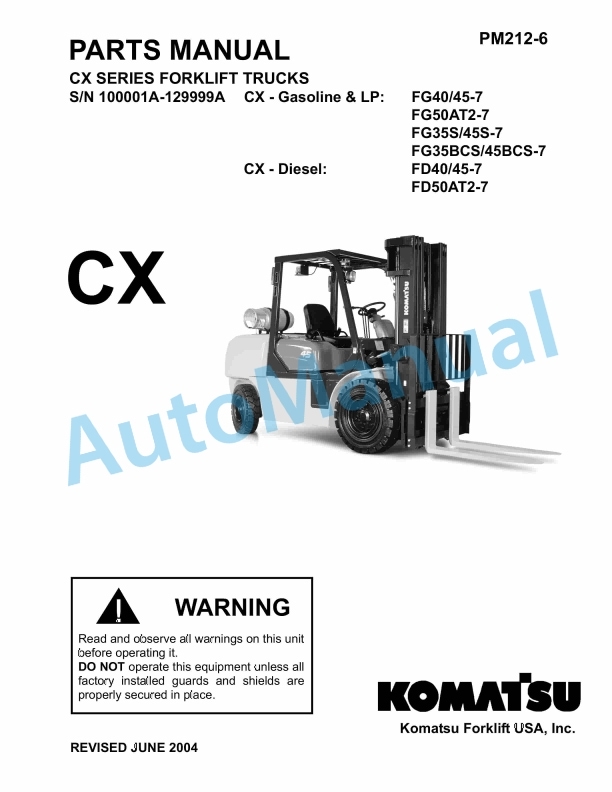 Komatsu CX Series Forklift Truck Parts Manual PM212-6 1 Komatsu CX Series Forklift Truck Parts Manual PM212-6