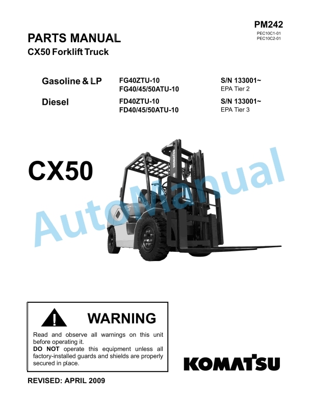 Komatsu CX50 Forklift Truck Parts Manual PM242 1 Komatsu CX50 Forklift Truck Parts Manual PM242