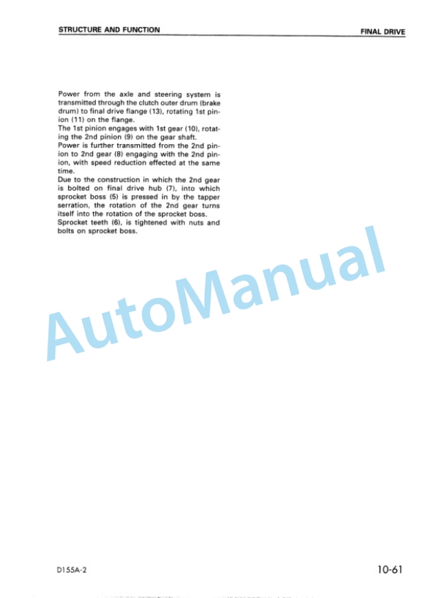 Alternative view of Komatsu D155A-2 Bull Dozer Shop Manual SEBM018602