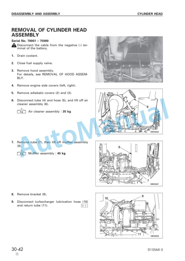 Komatsu D155AX-5 Bull Dozer Shop Manual SEBM016205 3 Komatsu D155AX-5 Bull Dozer Shop Manual SEBM016205-3