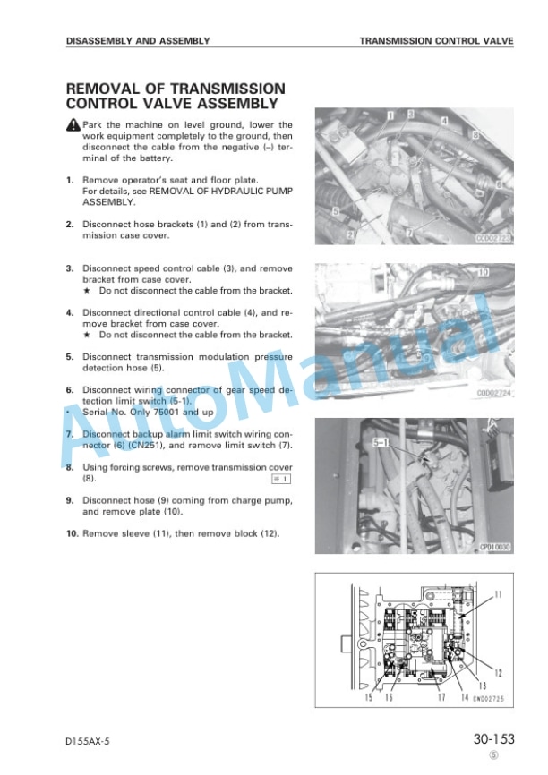 Komatsu D155AX-5 Bull Dozer Shop Manual SEBM016205 5 Komatsu D155AX-5 Bull Dozer Shop Manual SEBM016205-5