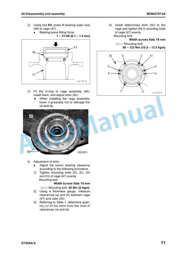 Komatsu D155AX-6 Bull Dozer Shop Manual SEN00596-29 5 Komatsu D155AX-6 Bull Dozer Shop Manual SEN00596-29 - Image 5