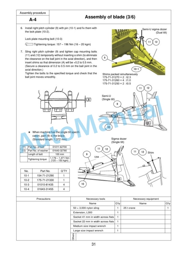 Komatsu D155AX-7 Bull Dozer Field Assembly Instruction GEN00108-04 3 Komatsu D155AX-7 Bull Dozer Field Assembly Instruction GEN00108-04-3