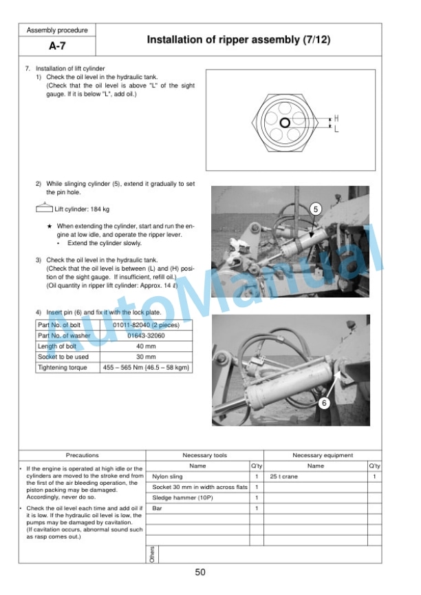 Komatsu D155AX-7 Bull Dozer Field Assembly Instruction GEN00108-04 4 Komatsu D155AX-7 Bull Dozer Field Assembly Instruction GEN00108-04-4