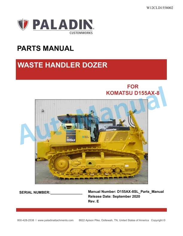 Komatsu D155AX-8 Waste Handler Dozer Parts Manual W12CLD1558002 1 Komatsu D155AX-8 Waste Handler Dozer Parts Manual W12CLD1558002