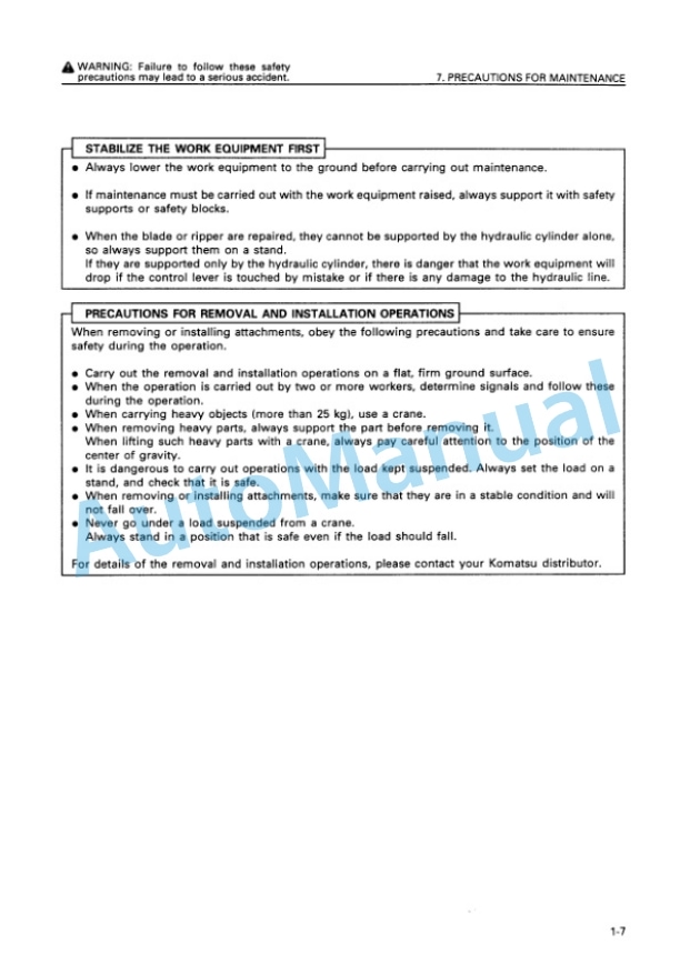 Komatsu D21A-7T Trimming Dozer Operation and Maintenance Manual SEAT001800 4 Komatsu D21A-7T Trimming Dozer Operation and Maintenance Manual SEAT001800 - Image 4