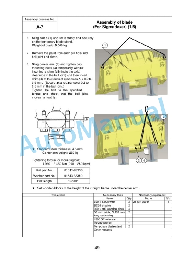 Komatsu D275A-5R Bull Dozer Field Assembly Instruction GEN00117-06 3 Komatsu D275A-5R Bull Dozer Field Assembly Instruction GEN00117-06 - Image 3