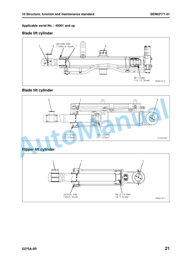 Alternative view of Komatsu D275A-5R Bull Dozer Shop Manual SEN02158-21