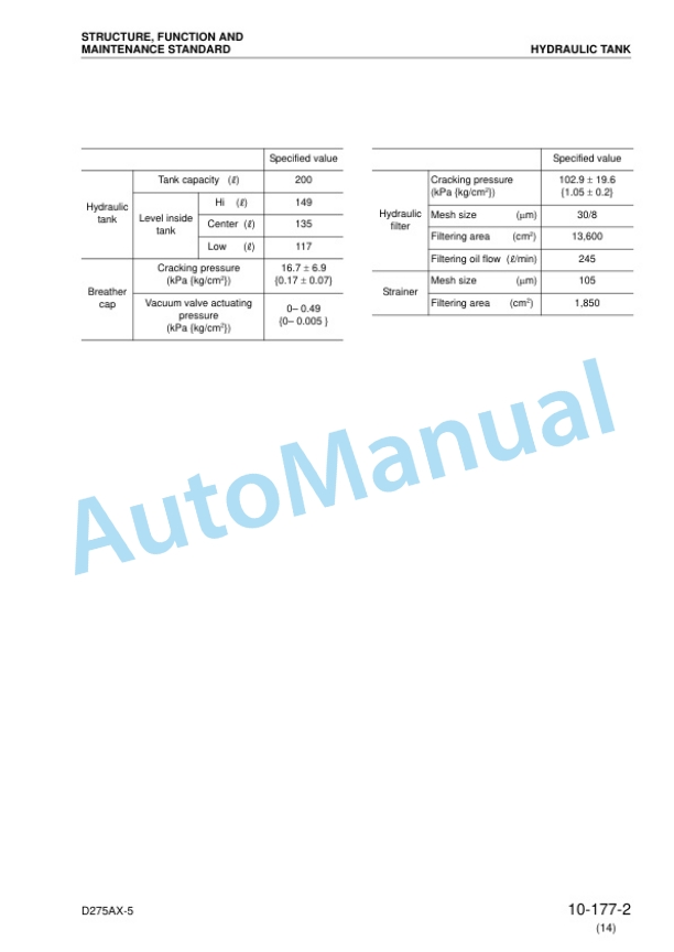 Alternative view of Komatsu D275AX-5 Bull Dozer Shop Manual SEBM025514