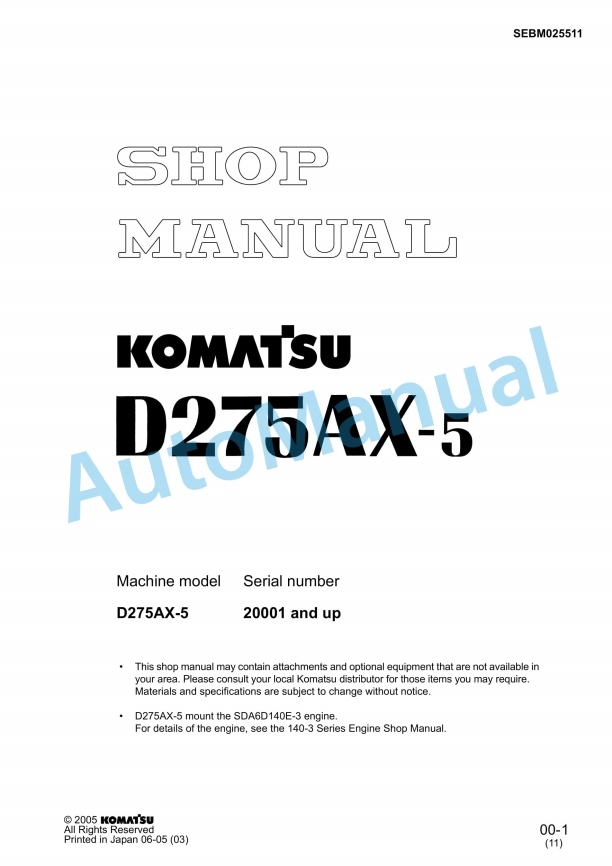Komatsu D275AX-5 Shop Manual SEBM025511