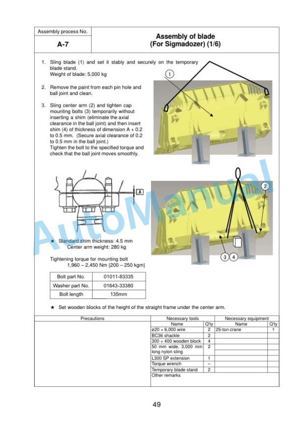 Komatsu D275AX-5E0 Bull Dozer Field Assembly Instruction GEN00116-06 3 Komatsu D275AX-5E0 Bull Dozer Field Assembly Instruction GEN00116-06 - Image 3