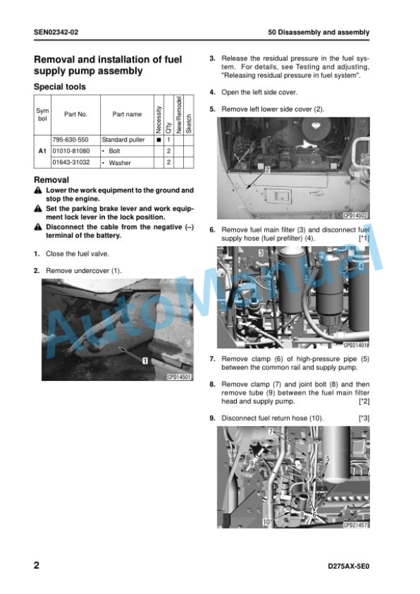Komatsu D275AX-5E0 Bull Dozer Shop Manual SEN00919-20 5 Komatsu D275AX-5E0 Bull Dozer Shop Manual SEN00919-20 - Image 5