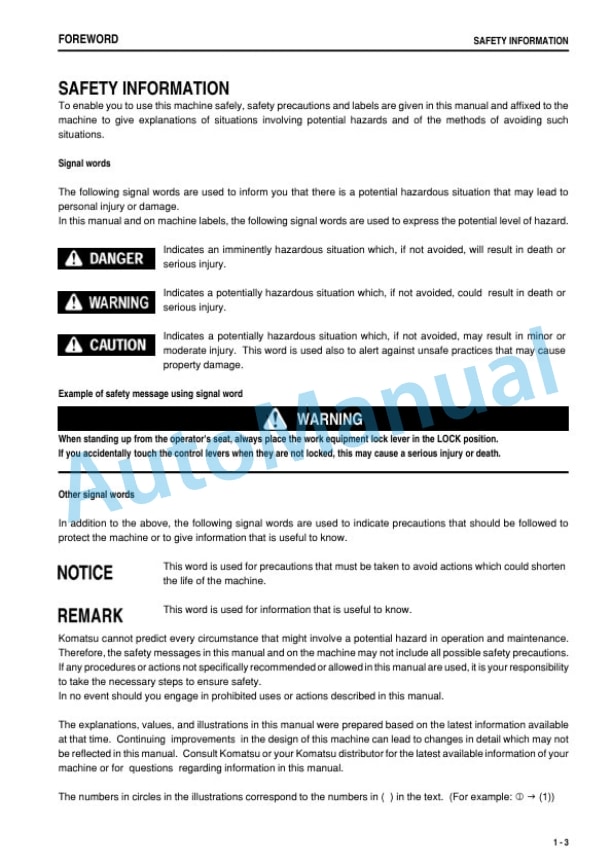 Komatsu D31PLL-21 Bull Dozer Operation and Maintenance Manual PEN00968-00 3 Komatsu D31PLL-21 Bull Dozer Operation and Maintenance Manual PEN00968-00-3