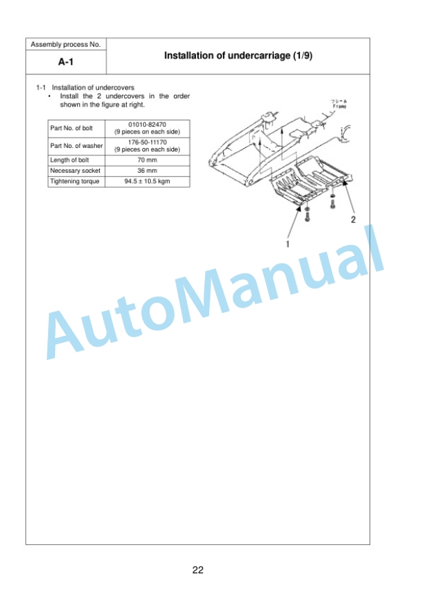 Alternative view of Komatsu D375A-5 Bull Dozer Field Assembly Instruction GEN00062-02
