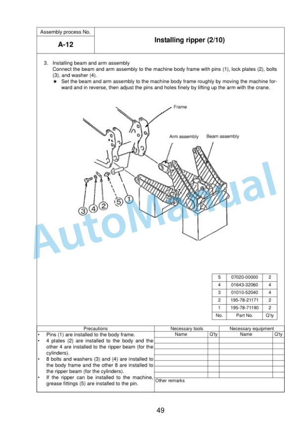 Komatsu D375A-5 Bull Dozer Field Assembly Instruction GEN00062-02 3 Komatsu D375A-5 Bull Dozer Field Assembly Instruction GEN00062-02 - Image 3