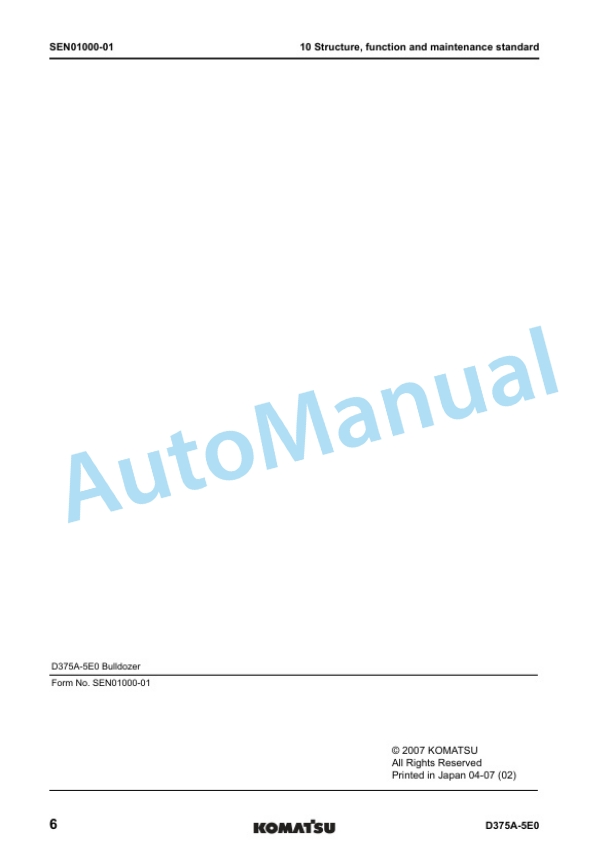 Alternative view of Komatsu D375A-5E0 Bull Dozer Shop Manual SEN00986-11