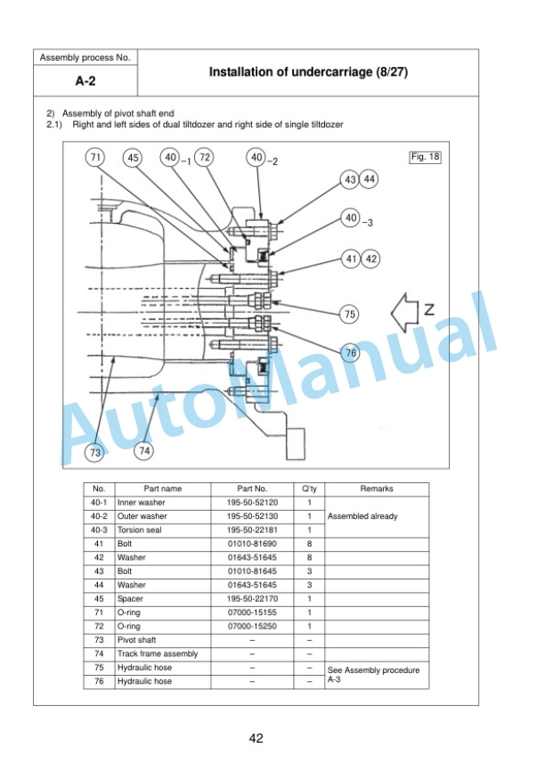 Alternative view of Komatsu D375A-6 Bull Dozer Field Assembly Instruction GEN00099-08
