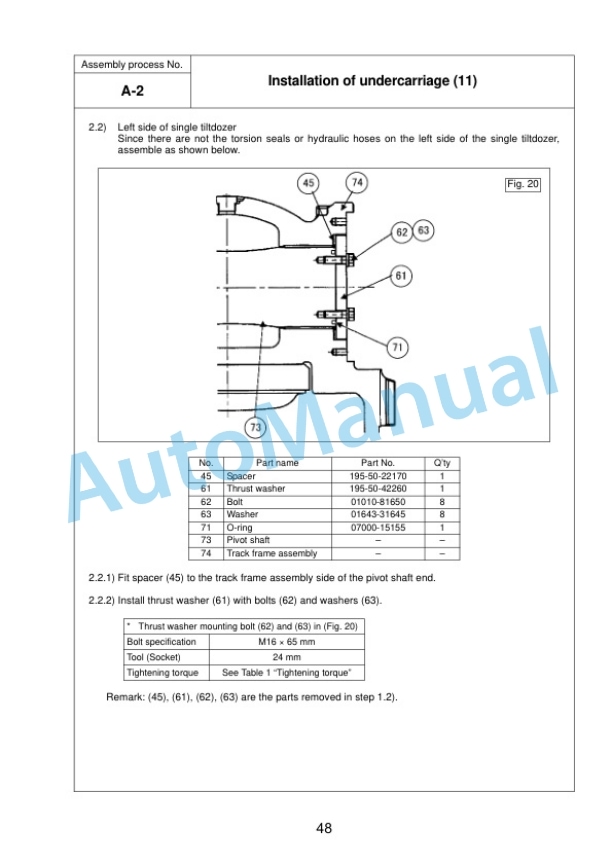 Alternative view of Komatsu D375A-6R Bull Dozer Field Assembly Instruction GEN00164-03