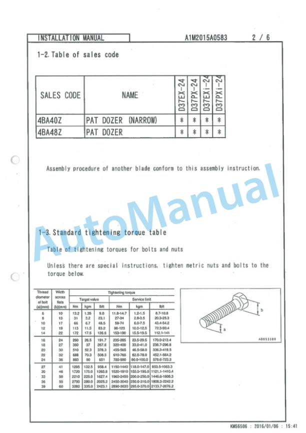 Komatsu D37EX-24, D37PX-24, D37EXi-24, D37PXi-24 Bulldozer Field Assembly Instruction A1M2015A0583 4 Komatsu D37EX-24, D37PX-24, D37EXi-24, D37PXi-24 Bulldozer Field Assembly Instruction A1M2015A0583-4