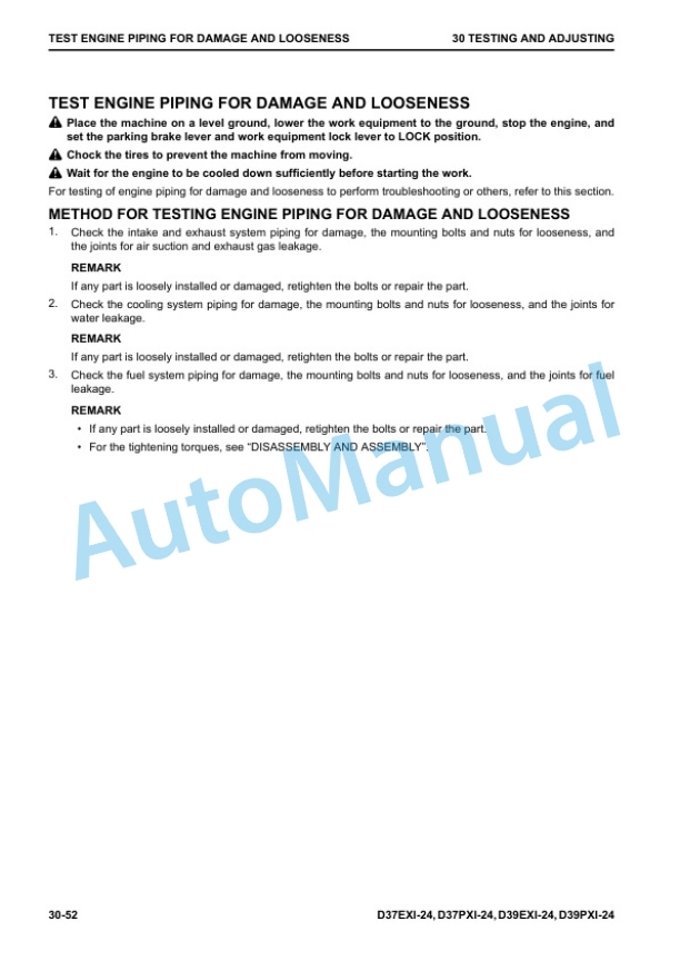Alternative view of Komatsu D37EXi-24, D37PXi-24, D39EXi-24, D39PXi-24 Bull Dozer Shop Manual SEN06953-06