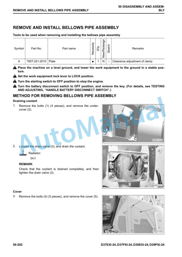 Komatsu D37EXi-24, D37PXi-24, D39EXi-24, D39PXi-24 Bull Dozer Shop Manual SEN06953-06 5 Komatsu D37EXi-24, D37PXi-24, D39EXi-24, D39PXi-24 Bull Dozer Shop Manual SEN06953-06 - Image 5