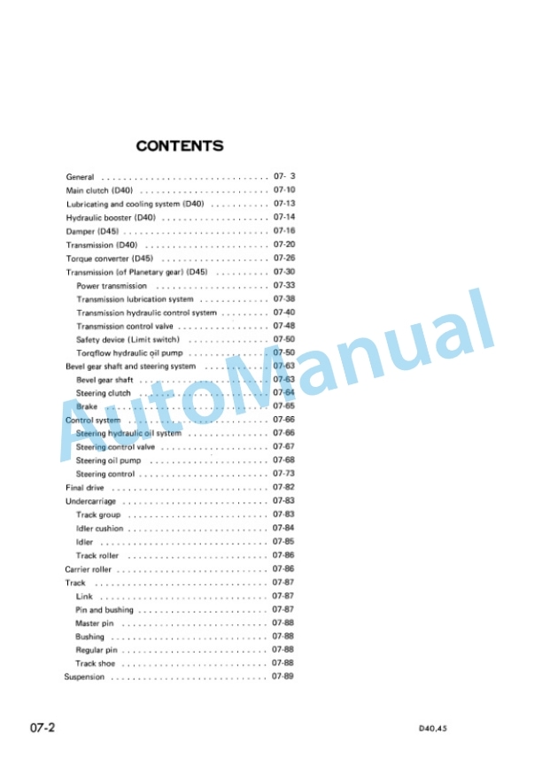 Komatsu D40A-1, D40P-1, D45A-1, D45P-1, D45S-1 Bull Dozer Shop Manual D40451BE2 3 Komatsu D40A-1, D40P-1, D45A-1, D45P-1, D45S-1 Bull Dozer Shop Manual D40451BE2-3