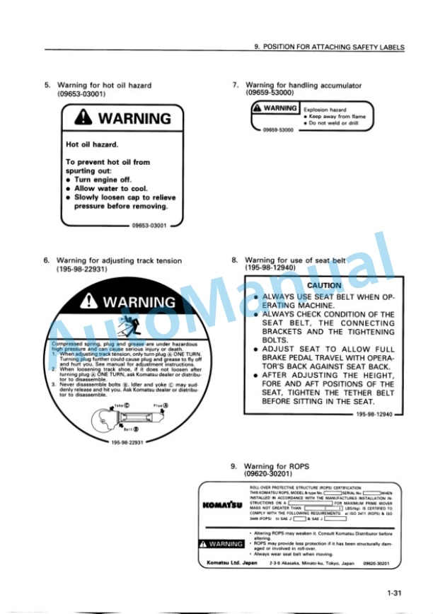 Alternative view of Komatsu D475A-3 Bull Dozer Operation and Maintenance Manual SEAM022003T