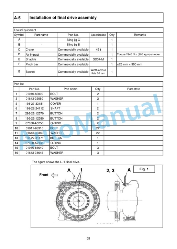 Alternative view of Komatsu D475A-8R Bull Dozer Field Assembly Instruction GEN00241-00