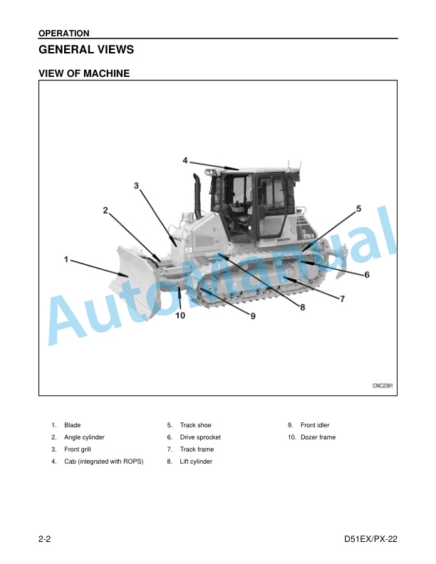 Alternative view of Komatsu D51EX-22, D51PX-22 Crawler Dozer Operation and Maintenance Manual CEAM018708