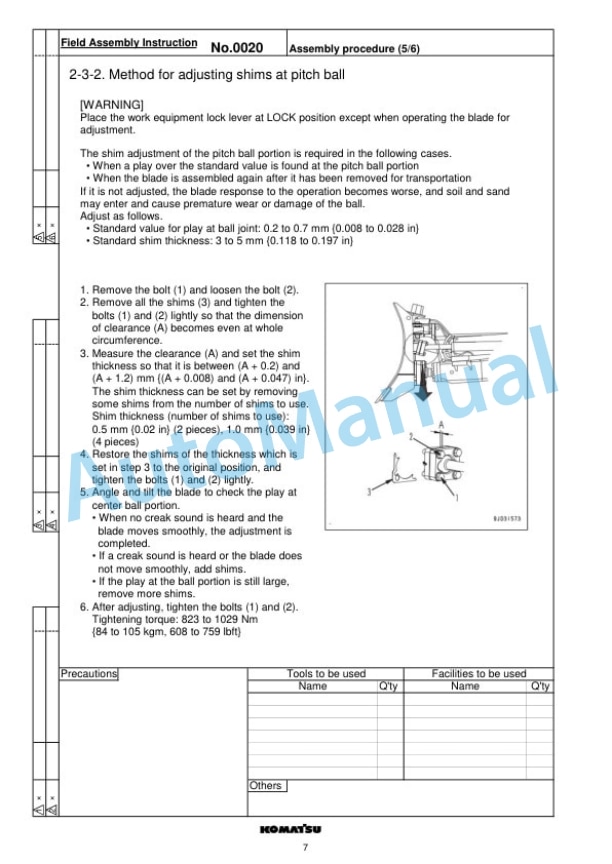 Komatsu D51EX-24, D51PX-24, D51EXi-24, D51PXi-24 Bull Dozer Field Assembly Instruction GEN00160-00 5 Komatsu D51EX-24, D51PX-24, D51EXi-24, D51PXi-24 Bull Dozer Field Assembly Instruction GEN00160-00-5
