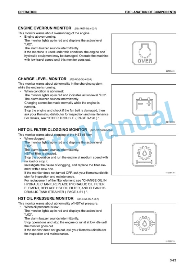 Alternative view of Komatsu D61EX-23, D61PX-23 Bull Dozer Operation and Maintenance Manual TEN00594-05