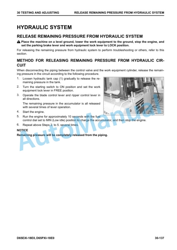 Alternative view of Komatsu D65EXi-18E0, D65PXi-18E0 Bull Dozer Shop Manual SEN06757-04