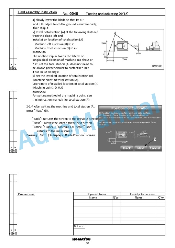 Komatsu D71EXi-24E0, D71PXi-24E0 Bull Dozer Field Assembly Instruction GEN00216-01-4