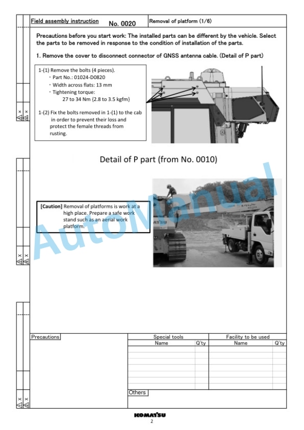 Komatsu D71EXi-24E0, D71PXi-24E0 Bulldozer Field Assembly Instruction GEN00216-01-2