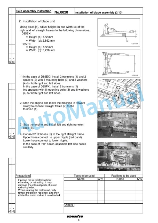 Komatsu D85EXi-18E0, D85PXi-18E0 Bulldozer Field Assembly Instruction GEN00197-00 2 Komatsu D85EXi-18E0, D85PXi-18E0 Bulldozer Field Assembly Instruction GEN00197-00 - Image 2