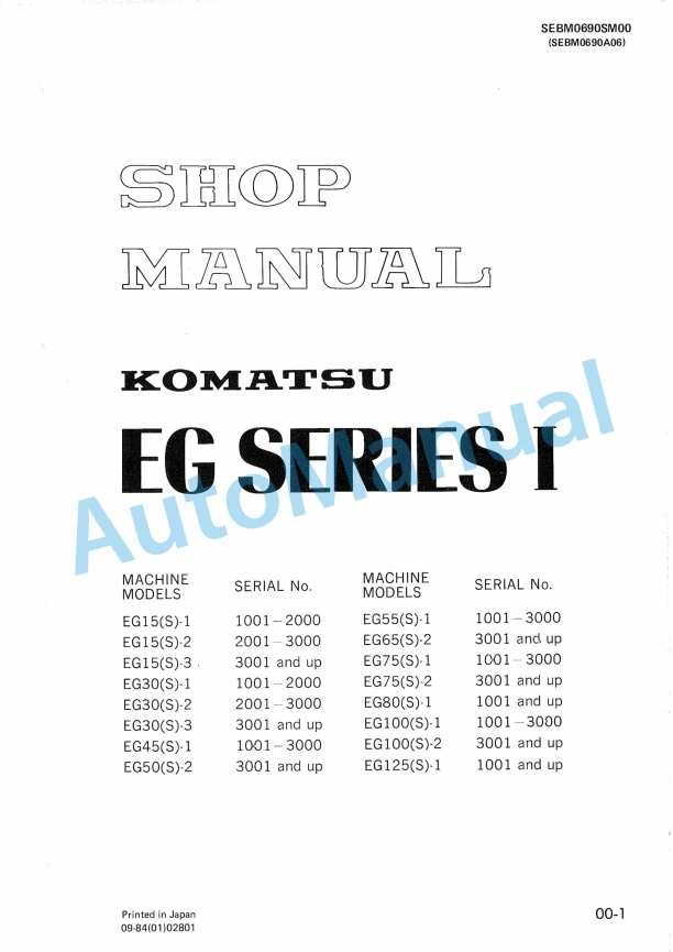 Komatsu EG Series I Shop Manual SEBM0690SM00