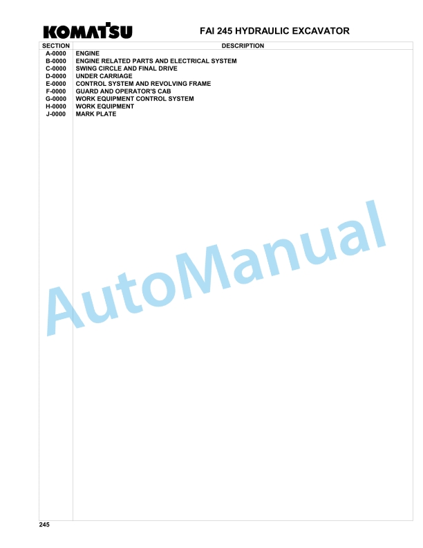 Komatsu FAI 245 Hydraulic Excavator Parts Manual 24500007 1 Komatsu FAI 245 Hydraulic Excavator Parts Manual 24500007