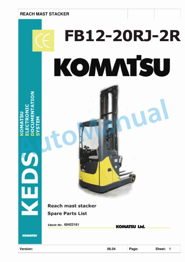 Komatsu FB12-20RJ-2R Parts Manual 60422161 P1 1 Komatsu FB12-20RJ-2R Parts Manual 60422161 P1