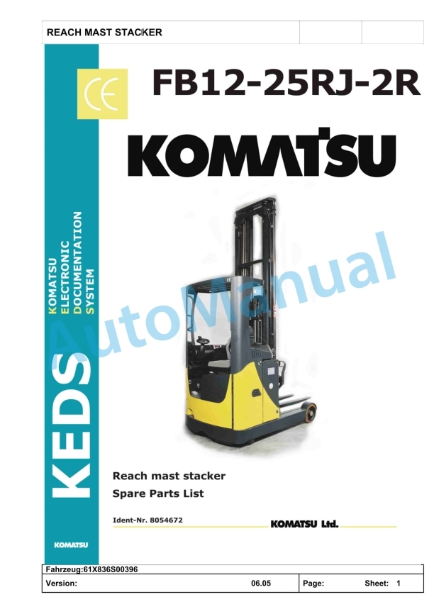 Komatsu FB12-25RJ-2R Reach Mast Stacker Parts Manual 8054672 1 Komatsu FB12-25RJ-2R Reach Mast Stacker Parts Manual 8054672