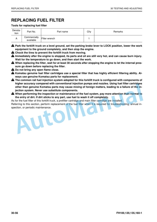 Alternative view of Komatsu FH100-1, FH120-1, FH135-1, FH160-1 Forklift Truck Shop Manual SEN06649-09