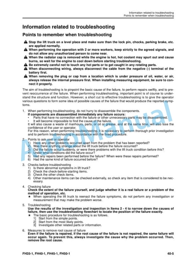 Komatsu FH35-1, FH40-1, FH45-1, FH50-1 Forklift Truck Shop Manual SEN06487-03 3 Komatsu FH35-1, FH40-1, FH45-1, FH50-1 Forklift Truck Shop Manual SEN06487-03 - Image 3