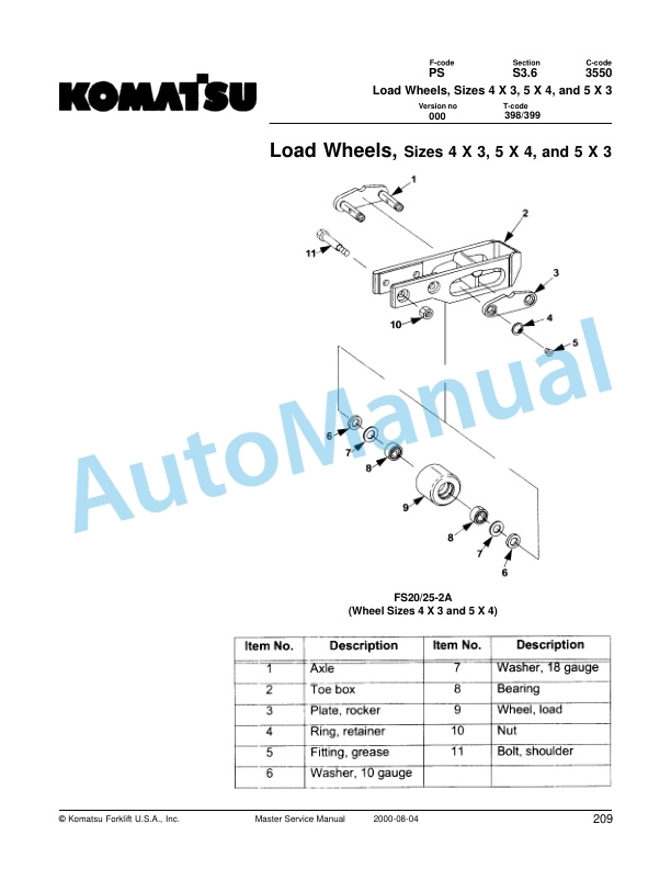 Alternative view of Komatsu FR18S-2A, FR23S-2A, FR15DR-2A Forklift Truck Service Manual
